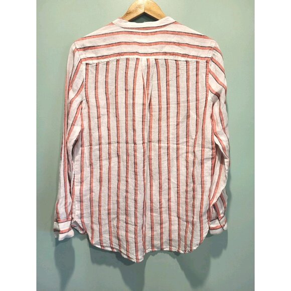New 100% Linen Long Sleeve V Neck Pop Over Tunic Top Stripe Gap Sz S - Picture 4 of 7